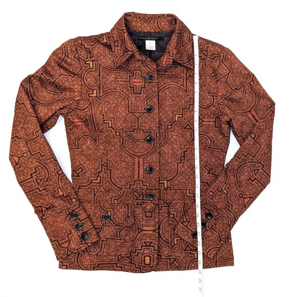 Peruvian Connection | Art-to-Wear Tribal Blazer Jacket Rust Orange Brown | Small - Picture 11 of 16